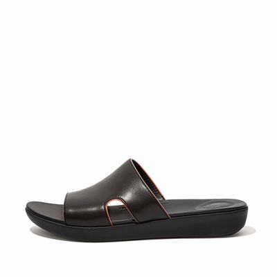 Fitflop H-Bar Pop Binding Leather Slides - Sandalen Damen - Schwarz/Rosa (IQR764851)